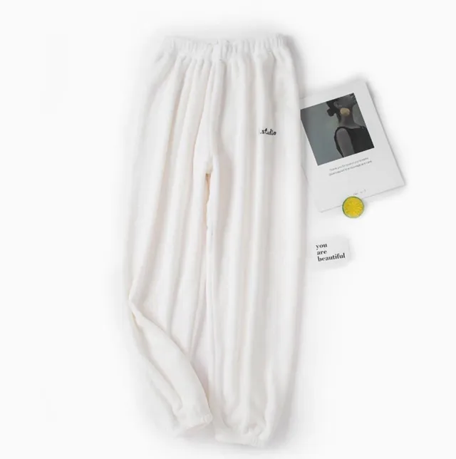 Korean Style Warm Coral Fleece Casual Loose Pajamas White - Shop at LoveMi