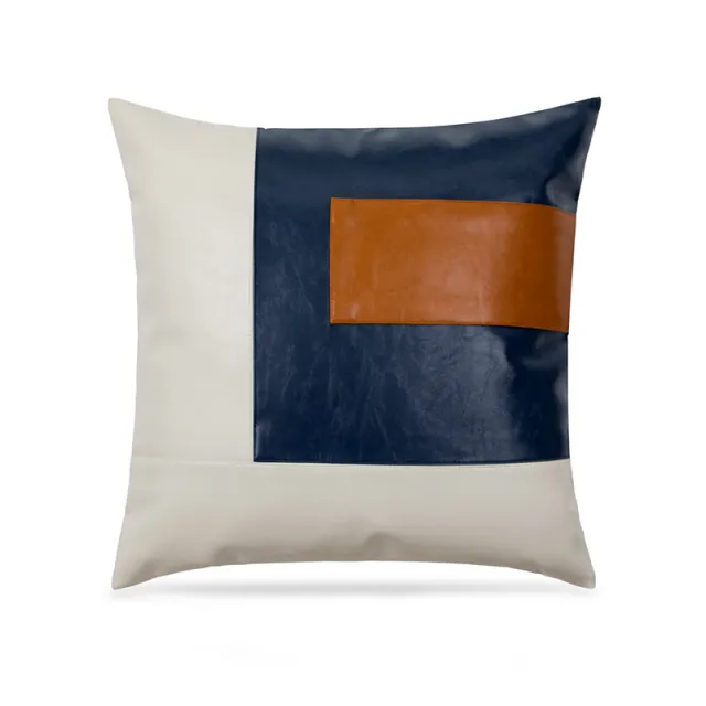 Simple Plain PU Leather Pillowcase For Living Room Dark Blue - Shop at LoveMi