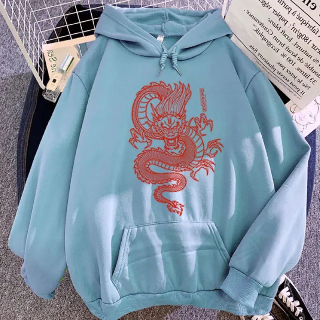Personalized Hoodie With Red Dragon Print Pattern Blue - Shop at LoveMi