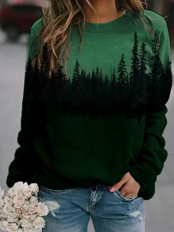 Women's Landscape Print Long-sleeved Fashion Sweater