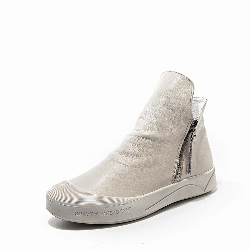 Side Zipper Short Boots Women's Leather Soft Sole High-top Women's Shoes