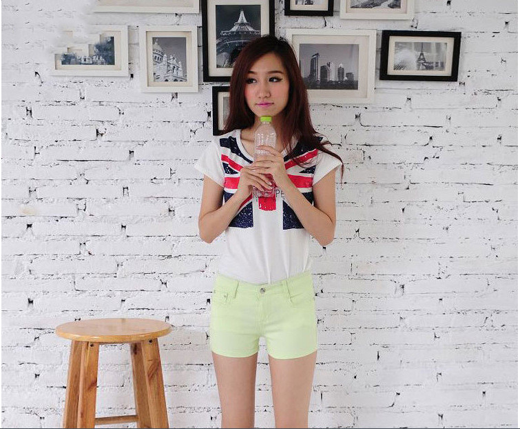 Denim Shorts Women Korean Style Elastic Colored Pencil Pants Fruit Green - Shop at LoveMi