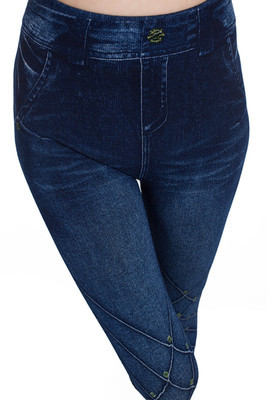 Seamless Cotton Faux Denim Cutout Leggings 46Diamond - Shop at LoveMi