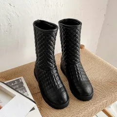 College Style Women's Shoes Size 33-50 Warm Mid-Tube Snow Boots - Black - View 1