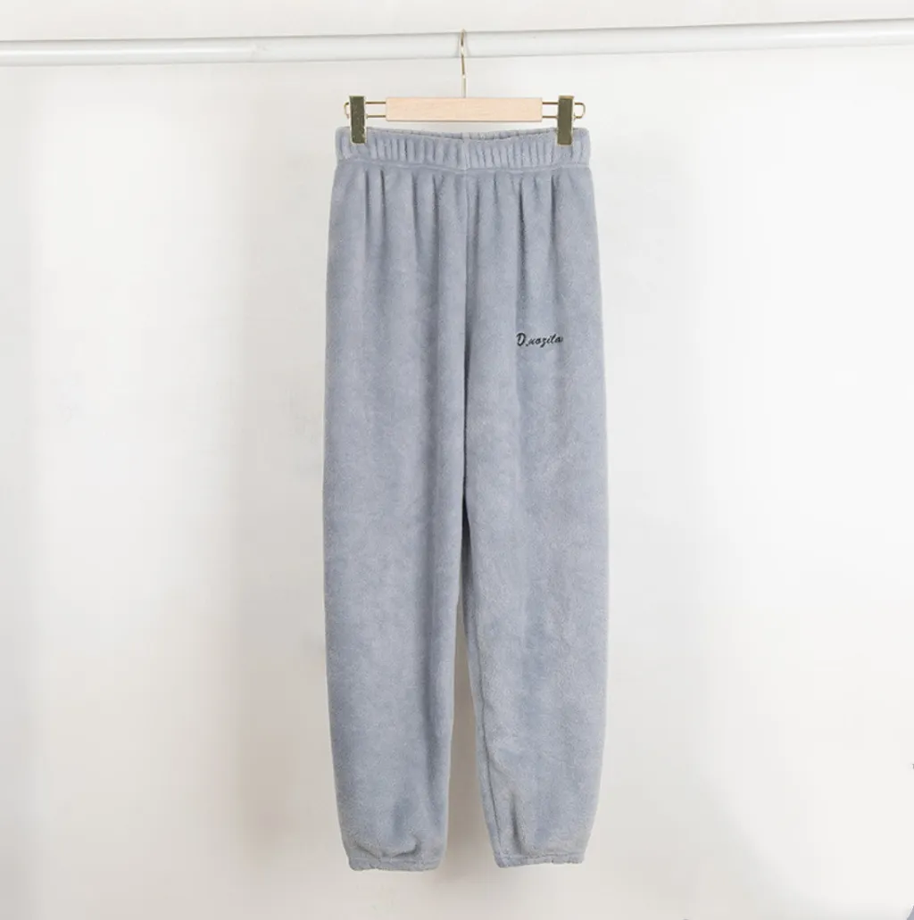 Korean Style Warm Coral Fleece Casual Loose Pajamas - Grey