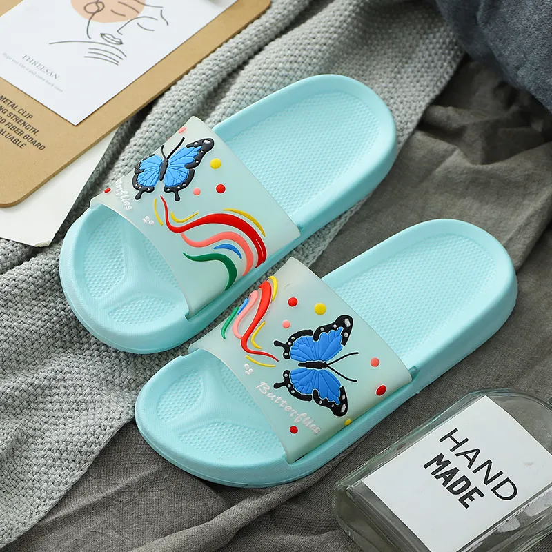 Female Household Butterfly Indoor And Outdoor Home Bathroom Bathing Non-Slip Sandals - Blue