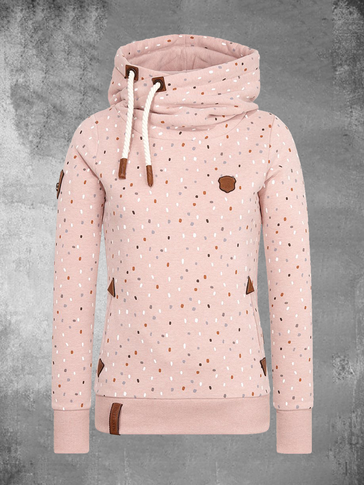 Explosive Personality Leather Brand Hooded Sweater Women