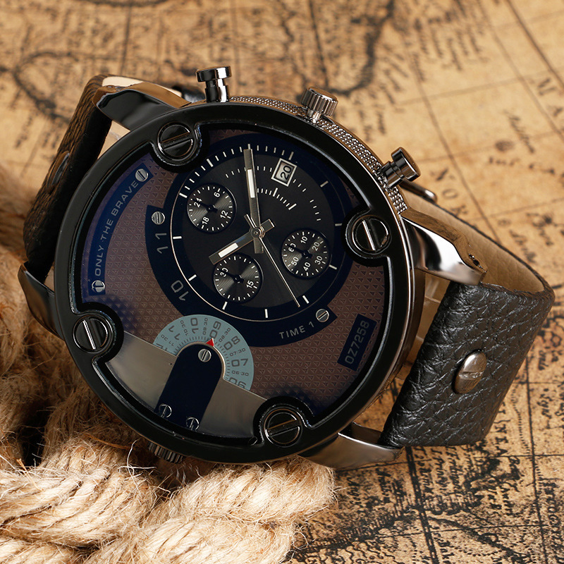 Men's Quartz Watch Calendar Waterproof Leather Large Dial Luxury Sports Watch - Bild 4 von 5