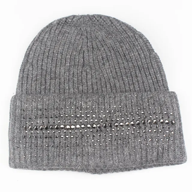 Warm High End South African Rhinestone Fashion Knitted Pullover Cap Grey - Shop at LoveMi