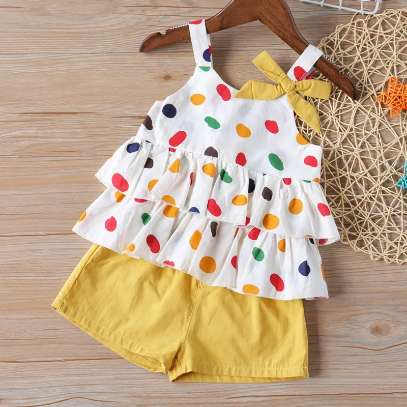 Polka Dot Bowknot Vest T-shirt Top + Shorts 2-piece