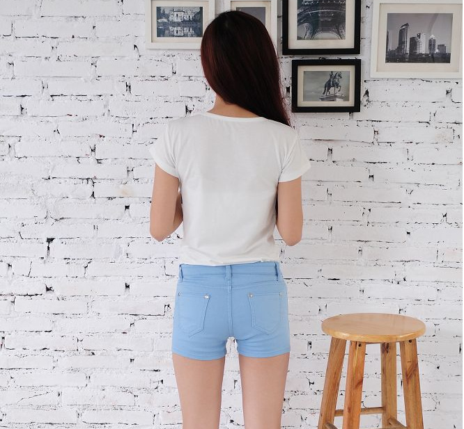 Denim Shorts Women Korean Style Elastic Colored Pencil Pants Navy Blue - Shop at LoveMi