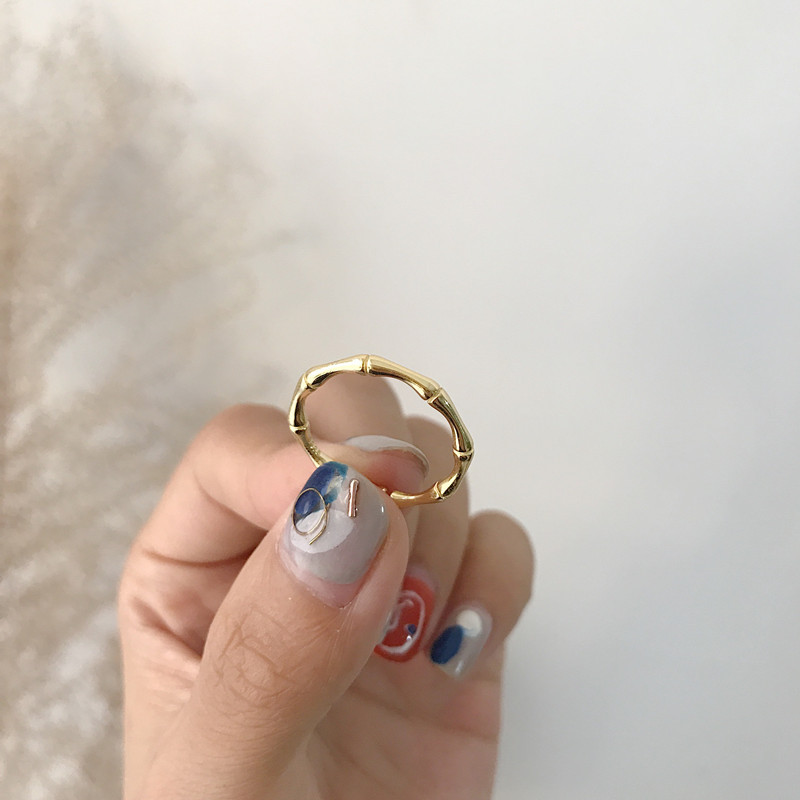 S925 Sterling Silver Golden Fashion Bamboo Ring