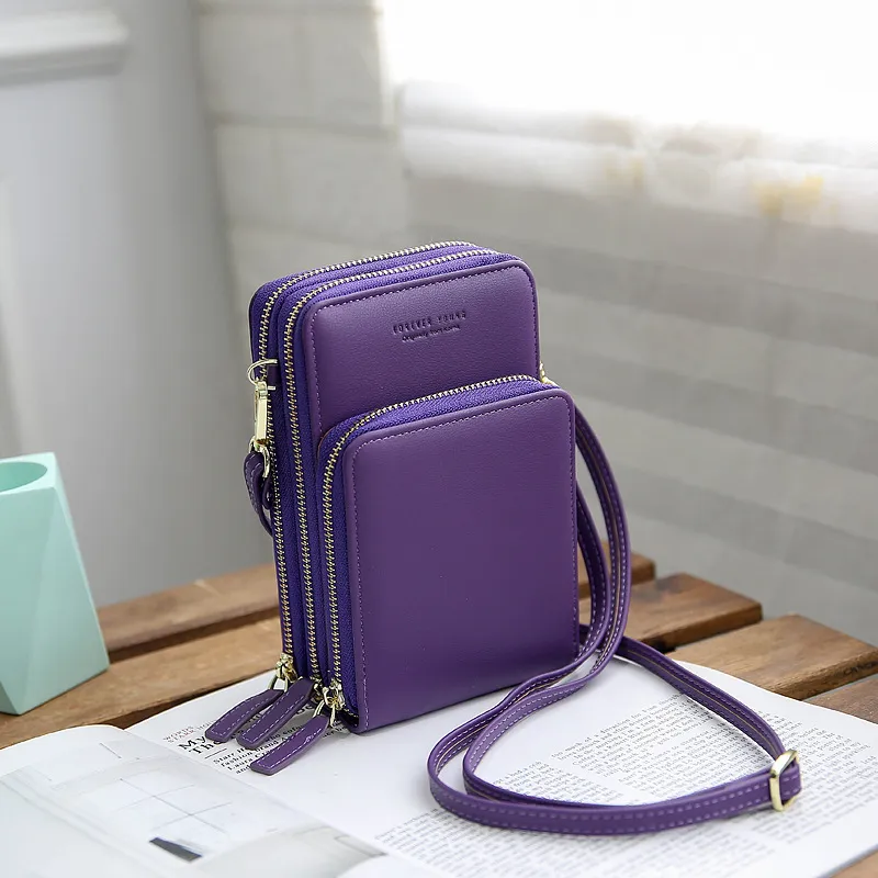 Multi-Layer Large Screen Mobile Phone Bag - Purple