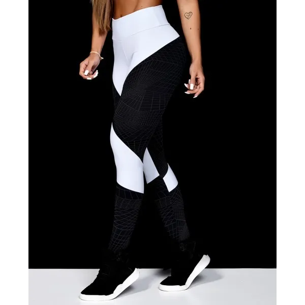 Geometric Lines Sexy Yoga Sweatpants Hip High Waist Leggings White And Black - Shop at LoveMi