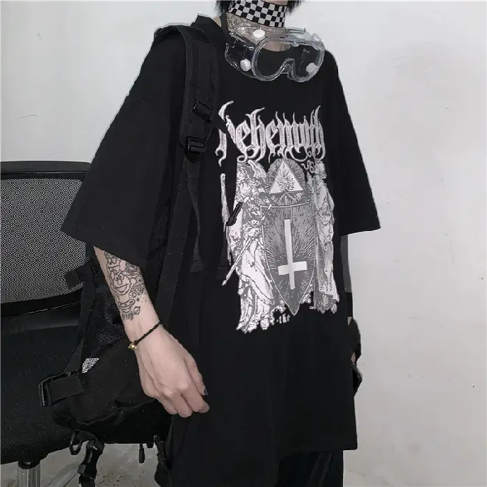 Korean Version Of The Dark Cross Print Short Sleeves