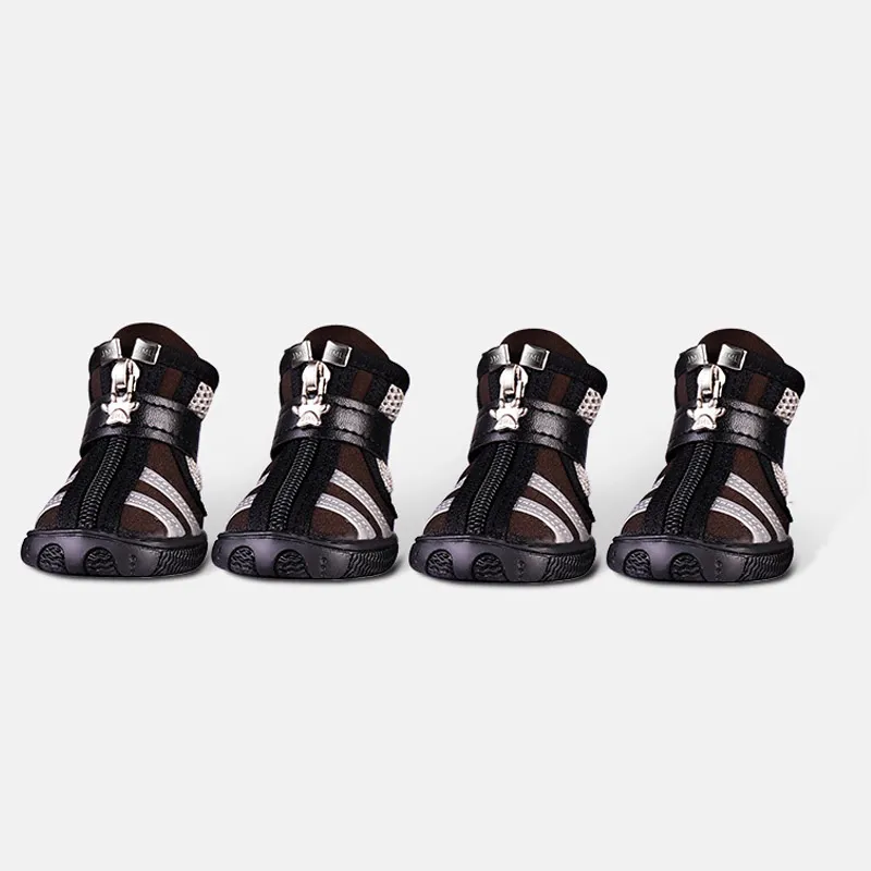 A Set Of 4 Small Dog Wear-Resistant Pet Shoes - Coffee