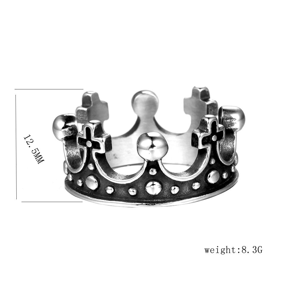 Creative Titanium Steel Retro Crown Cross Ring