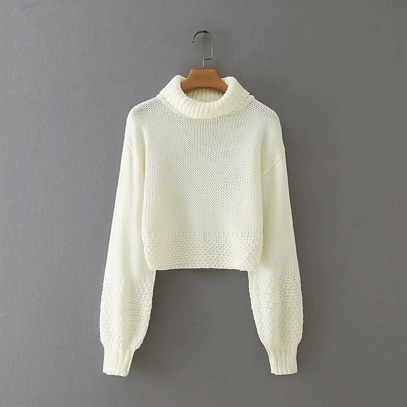 Retro Half High Neck Lantern Sleeve Sweater
