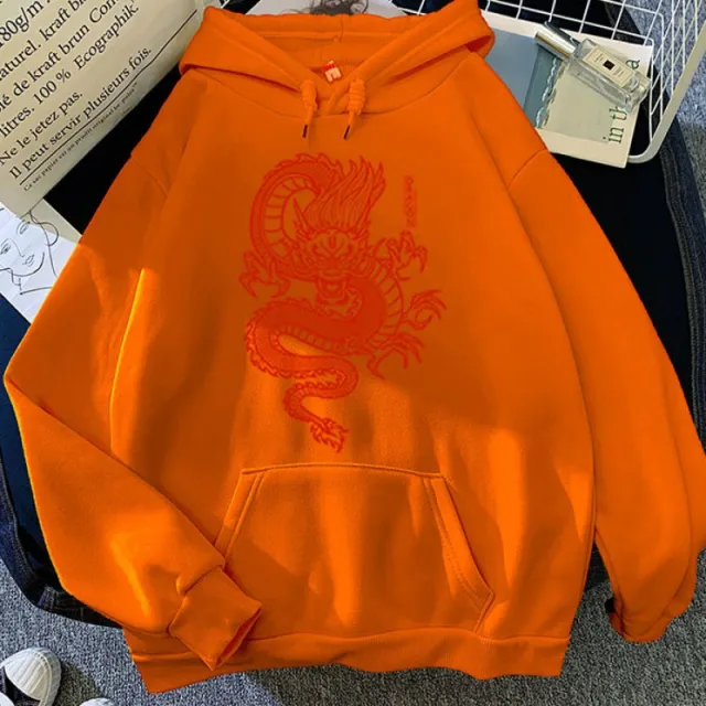 Personalized Hoodie With Red Dragon Print Pattern Orange - Shop at LoveMi