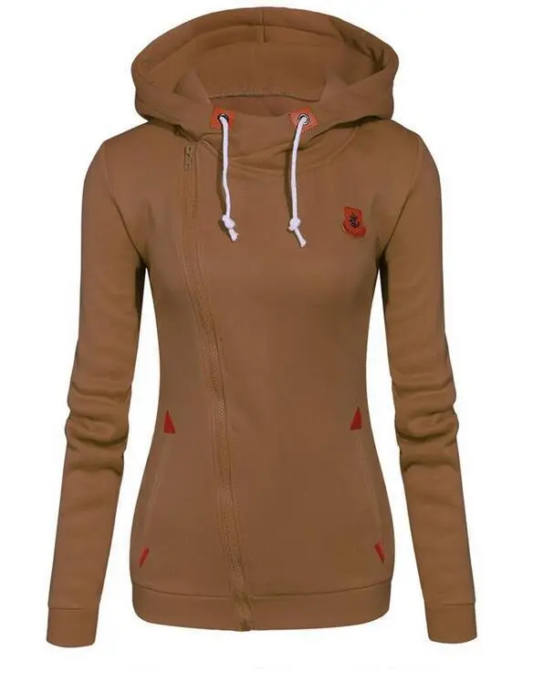 Solid Color Fleece Irregular Diagonal Zipper Sweater Khaki - Shop at LoveMi