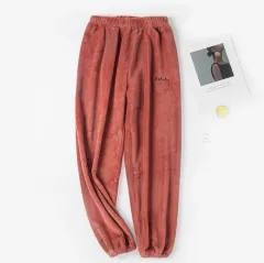 Korean Style Warm Coral Fleece Casual Loose Pajamas - Maroon - View 1