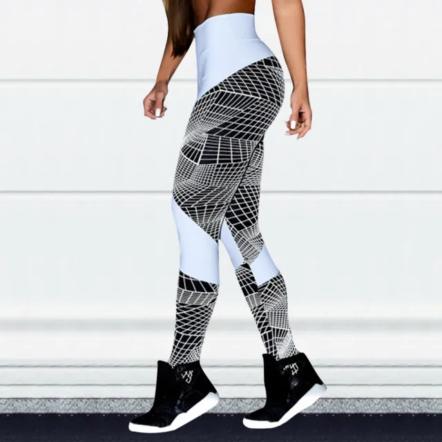 Geometric Lines Sexy Yoga Sweatpants Hip High Waist Leggings White - Shop at LoveMi