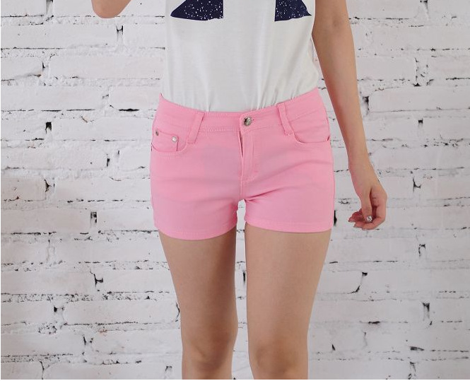 Denim Shorts Women Korean Style Elastic Colored Pencil Pants Pink - Shop at LoveMi