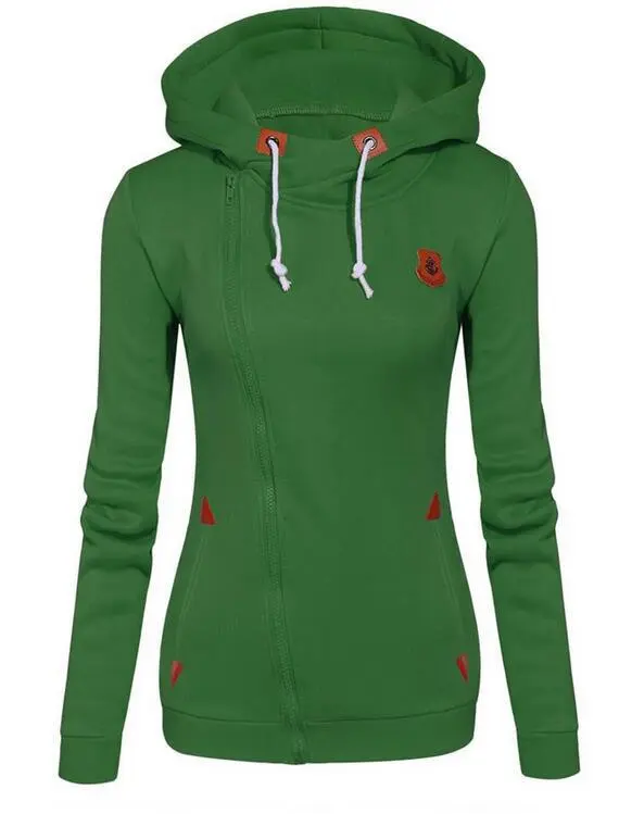 Solid Color Fleece Irregular Diagonal Zipper Sweater Green - Shop at LoveMi