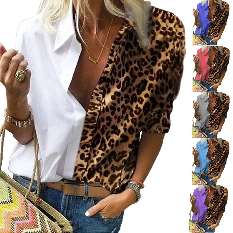 Ladies Loose Long Sleeve Printed Leopard Shirt