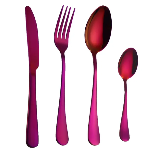 High Grade Tableware Set Black Gold Plated Stainless Steel Knife And Fork Purple - Shop at LoveMi