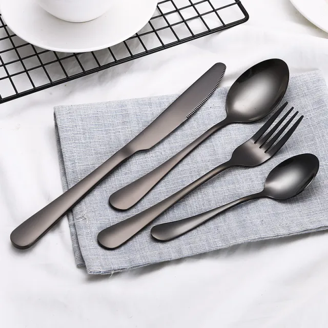 High Grade Tableware Set Black Gold Plated Stainless Steel Knife And Fork Black - Shop at LoveMi