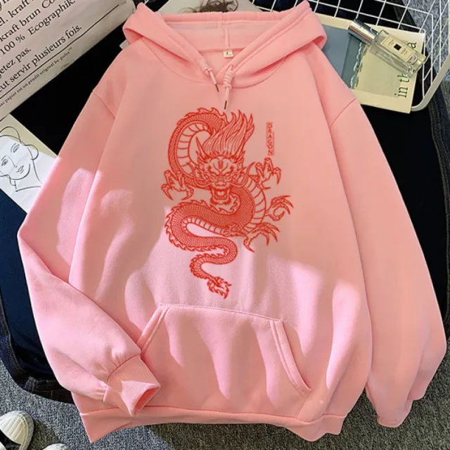 Personalized Hoodie With Red Dragon Print Pattern Pink - Shop at LoveMi