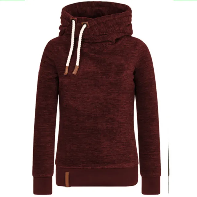Women's Long Sleeved Hooded Stitching Sweater Wine Red - Shop at LoveMi