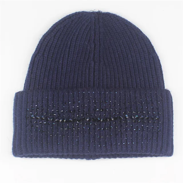 Warm High End South African Rhinestone Fashion Knitted Pullover Cap Cyan - Shop at LoveMi