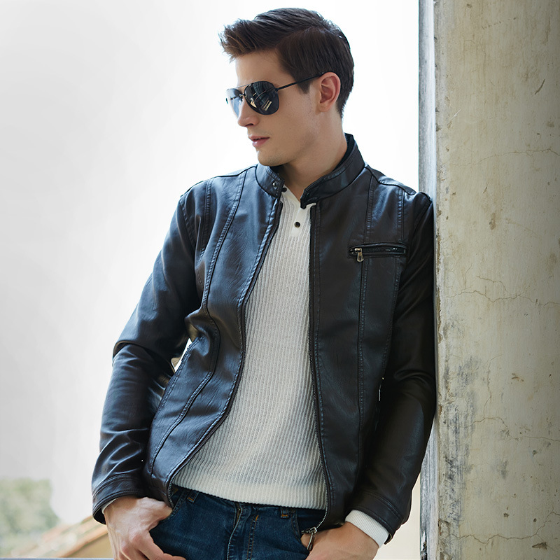 Men's Leather Jacket Korean Style Slim Youth