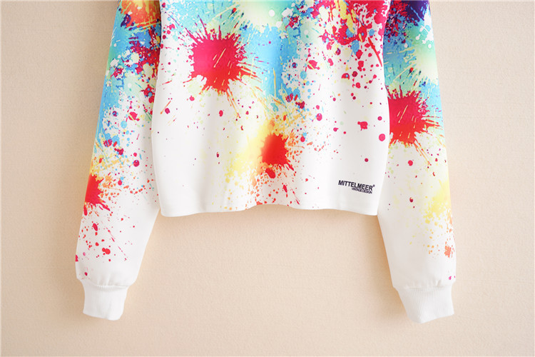 Colorful Firework Print Long-sleeved Sweater With Round Neck Pullover
