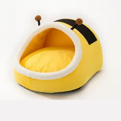 Autumn and Winter Semi Closed Plush Thickened Pet Nest Mat - Yellow - View 1