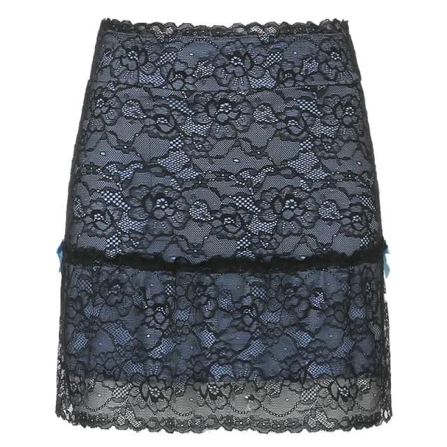 Sexy Sweet Lace Hip Skirt Women's Sexy Short Skirt With Lining Blue - Shop at LoveMi