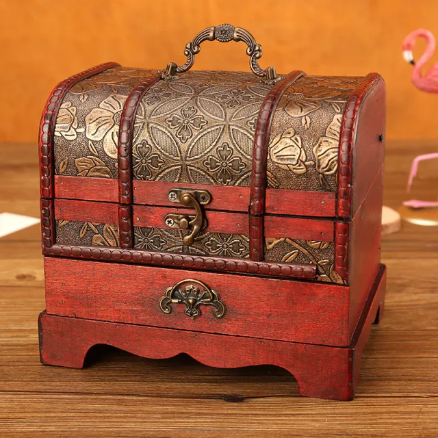 Jewelry Box Desktop Treasure Box Antique Wooden Storage Box Yellow - Shop at LoveMi