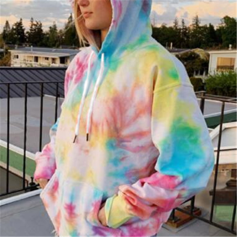 Ladies Hooded Tie-Dye Printed Casual Sweatshirt Jacket