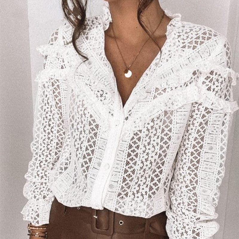 New Fashion Sexy Cut Out Lace Shirt For Women