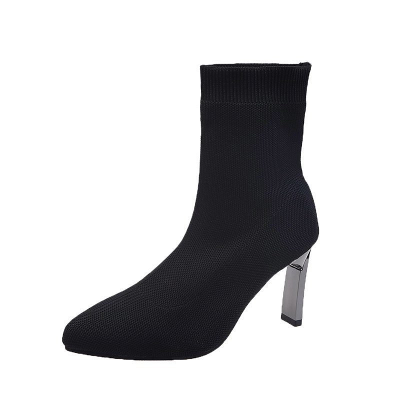Pointed Socks Boots High Heels Elastic Boots Flat Heel Wool