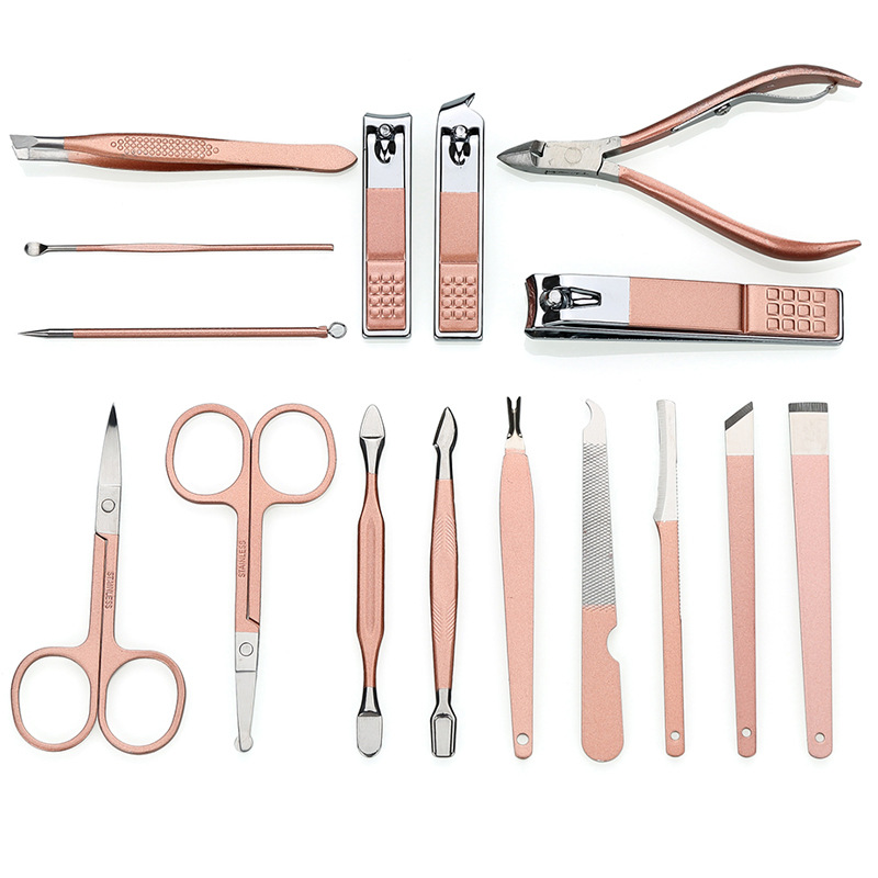 Portable PU Leather Rose Gold Manicure Tool Se