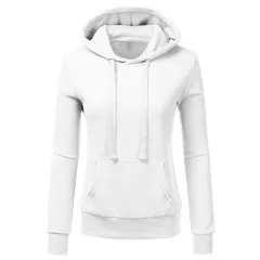 Women's Solid Colour Long-Sleeved Loose Hooded Sweater Top - White - View 1