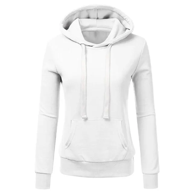 Women's Solid Color Long Sleeved Loose Hooded Sweater Top White - Shop at LoveMi