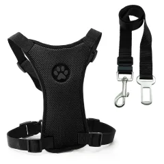 Dog supplies Breathable mesh chest straps Pet car safety chest back - Black Set - View 1