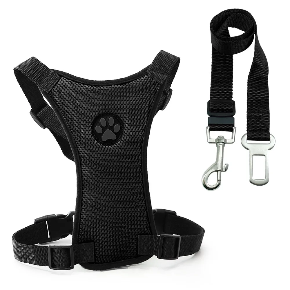 Dog supplies Breathable mesh chest straps Pet car safety chest back - Black Set