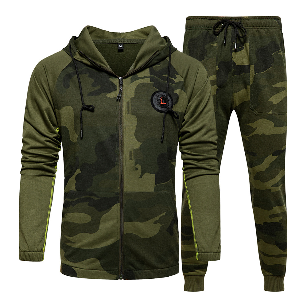 Men's Patchwork Hooded Camouflage Sports Suit