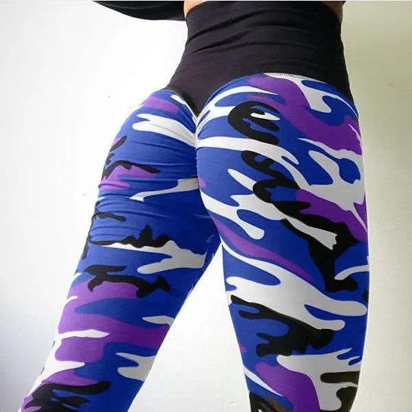 Hips high waist camouflage stitching slim yoga seven points bottoming pencil pants Blue High Waist - Shop at LoveMi