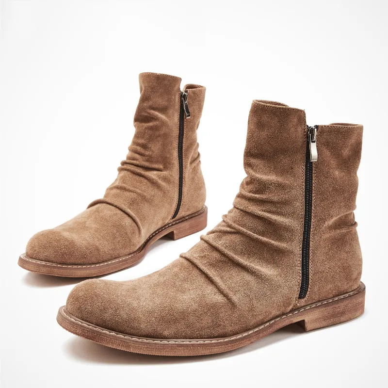 Side Zipper Solid Color Casual all-Match Men's Boots - Apricot